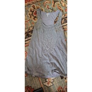 Vanity Womens Beaded Rhinestone Lace Front Racerback Tank Top Purple Grey Size M